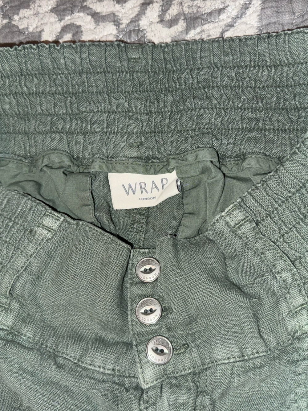 Wrap London Olive Green Smocked Waist Trousers